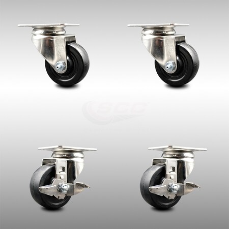 Service Caster 3.5 Inch 316SS Hard Rubber Wheel Swivel Top Plate Caster Brakes SCC, 2PK SCC-SS31620S3514-HRS-2-TLB-2